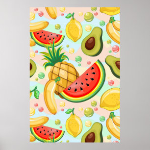 Poster Padrão de Frutas de Verão Fresco