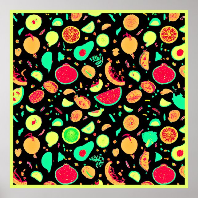Poster Padrão de Frutas Neon Vibrante (Frente)