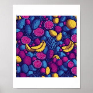 Poster Padrão de Frutas Tropicais – Estilo Vibrante Exóti