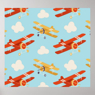 Poster Padrão de Fundo das Nuvens de Planes de Vintagem