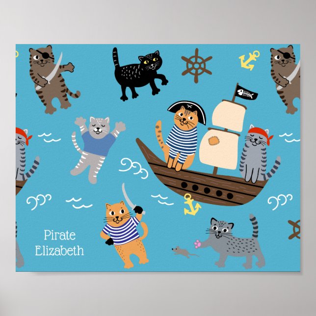 Poster Padrão de Gato Pirata para Crianças Meninas e Meni (Frente)