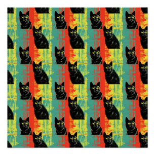 Pôster Padrão de Gato Preto Retroativo