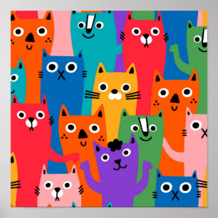 Poster Padrão de gatos coloridos