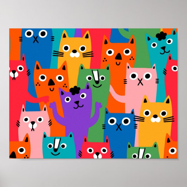 Poster Padrão de gatos coloridos (Frente)