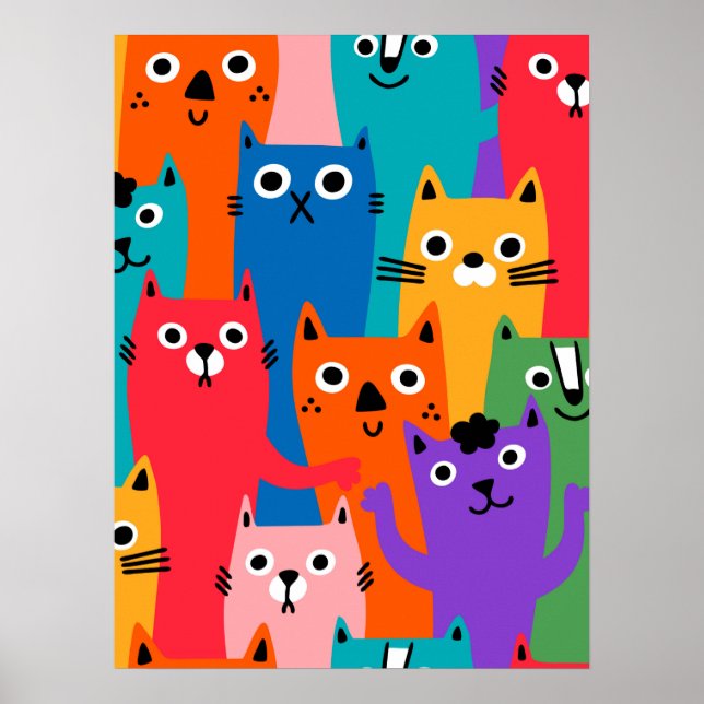Poster Padrão de gatos coloridos (Frente)