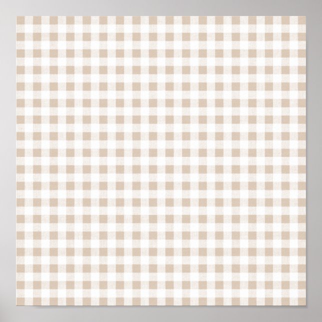 Pôster Padrão de Gingham Branco Beige (Frente)