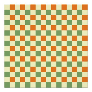 Pôster Padrão de Gingham - Laranja Verde Marrom