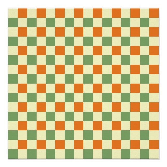Pôster Padrão de Gingham - Laranja Verde Marrom (Frente)