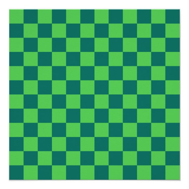 Pôster Padrão de Gingham Verde Azul (Frente)