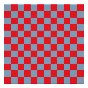 Pôster Padrão de Gingham Verificado com Azul Vermelho