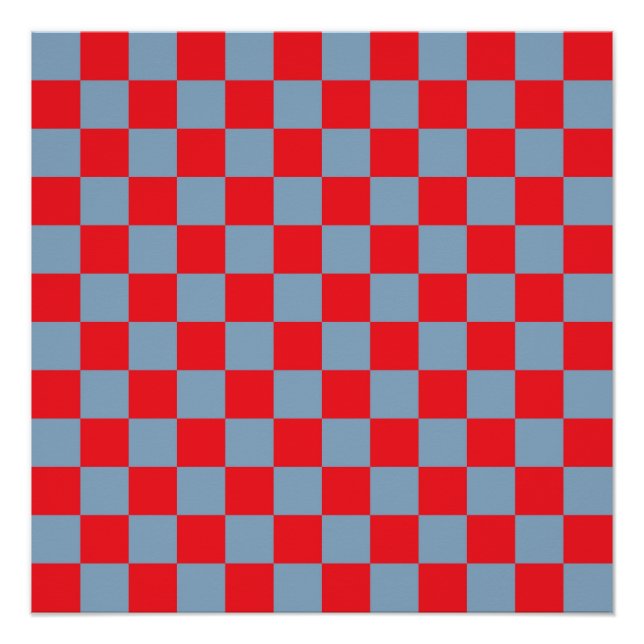 Pôster Padrão de Gingham Verificado com Azul Vermelho (Frente)