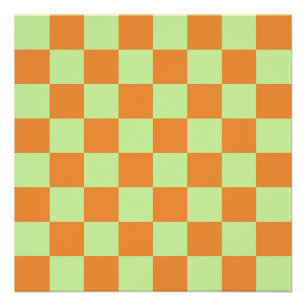 Pôster Padrão de Gingham Verificado em Laranja Verde