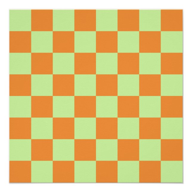 Pôster Padrão de Gingham Verificado em Laranja Verde (Frente)