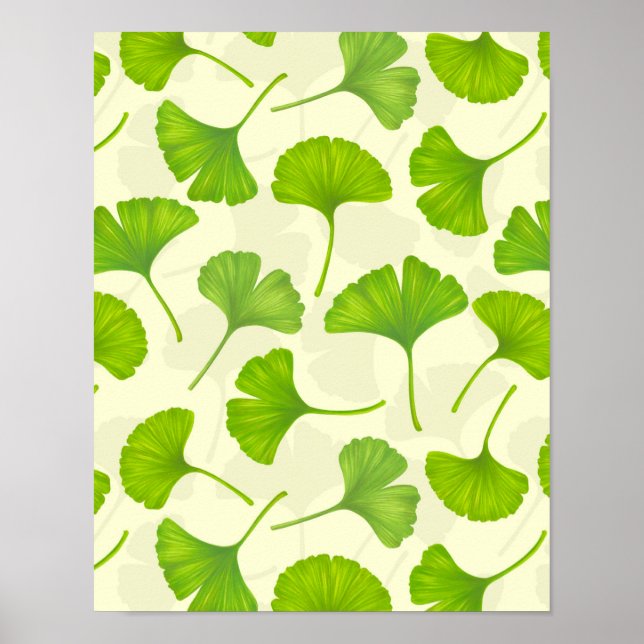 Poster Padrão de ginkgo em branco (Frente)