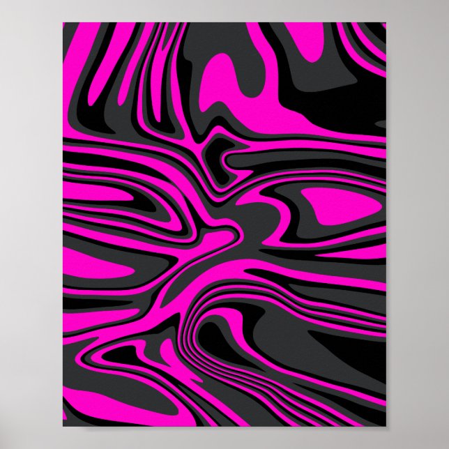Poster Padrão de giro abstrato rosa e preto (Frente)