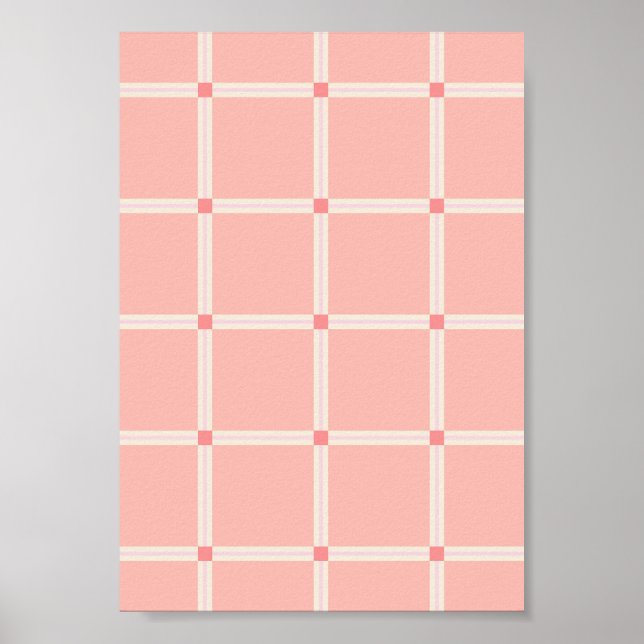 Poster Padrão de Grade Rosa Suave com Acento Coral (Frente)