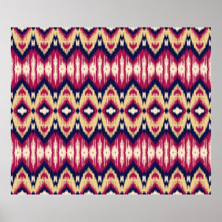 Poster Padrão de ikat chevron azul-rosa étnico T