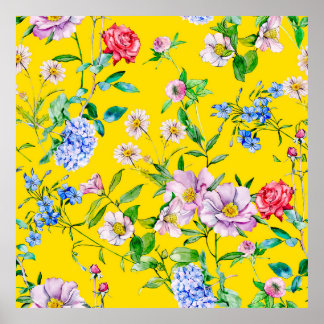 Poster Padrão de ilustração da aquarela do jardim da flor