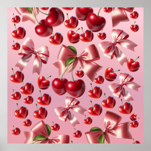 Poster Padrão de Laço de Cereja Coração Coquete Personali