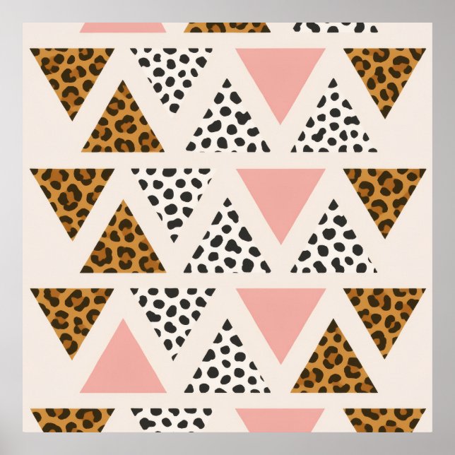Poster Padrão de Leopardo Chic e Triângulo Rosa (Frente)