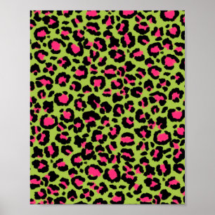 Poster Padrão de Leopardo em Framboesa sobre Verde Limão