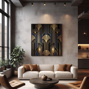 Poster Padrão de Leque de Ouro Art Déco Luxuoso