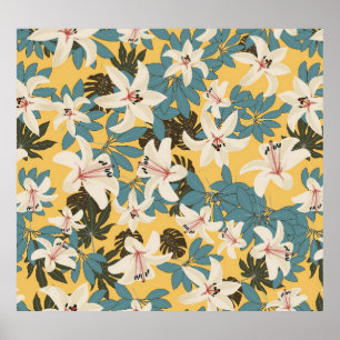 Poster Padrão de Lily de Folhas Tropicais Brilhantes