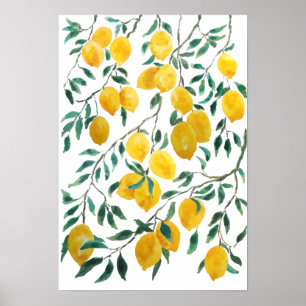 Poster padrão de limão amarelo-aquarela
