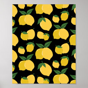 Poster Padrão De Limão Fruta Retroativa Amarelo A Preto