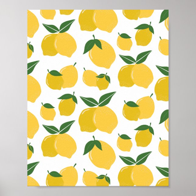 Poster Padrão De Limão Fruta Retroativa Amarelo Em Branco (Frente)