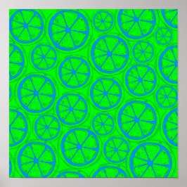 Poster Padrão de Limão Limão Azul com Fundo Verde Neon