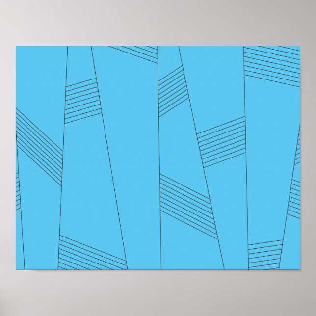 Poster Padrão de linha abstrato azul, simples, elegante (Frente)