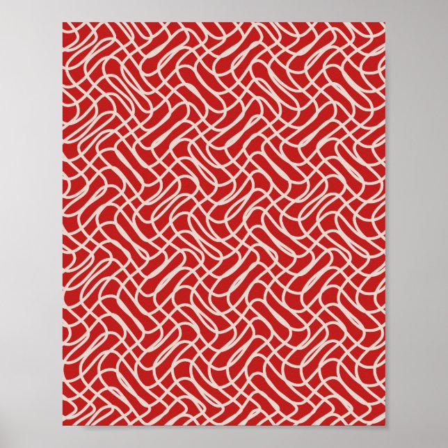 Poster Padrão De Linha De Abstrato De Vermelho E Creme (Frente)