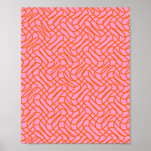 Poster Padrão De Linha De abstrato Laranja E Rosa