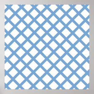 Poster Padrão de Listra de Diamante Arlequim Branco Azul