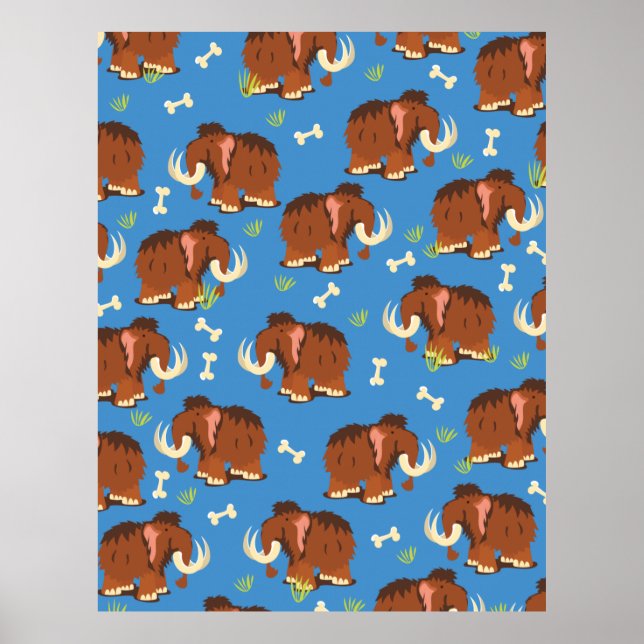 Poster Padrão de mamute desenho animado fofo. (Frente)