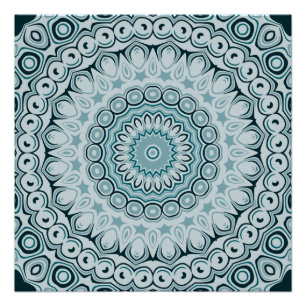 Pôster Padrão de Mandala Azul Tempestuoso e Cinza