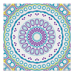 Pôster Padrão de Mandala Azul-Verde e Violeta