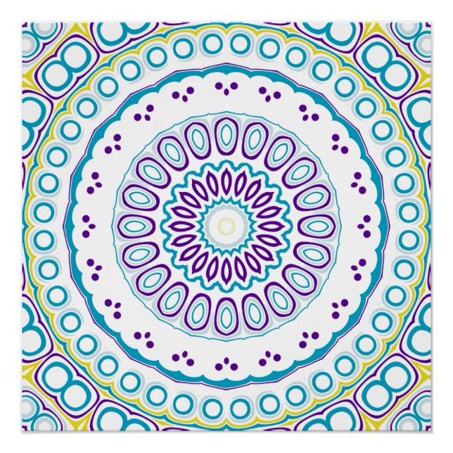 Pôster Padrão de Mandala Azul-Verde e Violeta (Frente)