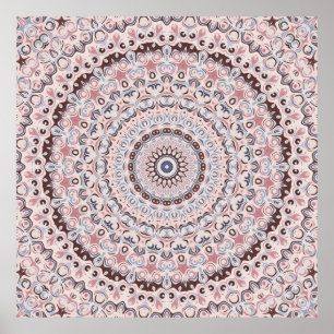 Poster Padrão de Mandala Boho Rosa e Azul