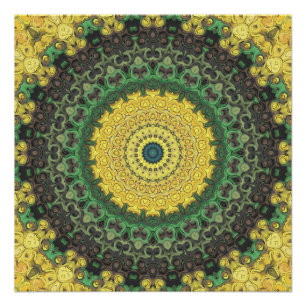 Pôster Padrão de Mandala Caleidoscópio Amarelo e Verde