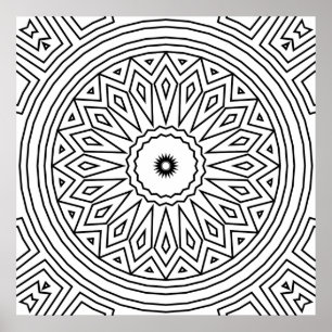 Poster Padrão de Mandala de Explosão de Diamante Radial p