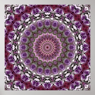 Poster Padrão de Mandala em Caleidoscópio Rosa Âmbar