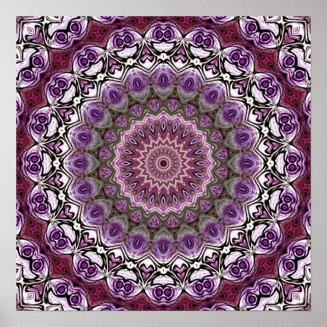 Poster Padrão de Mandala em Caleidoscópio Rosa Âmbar (Frente)