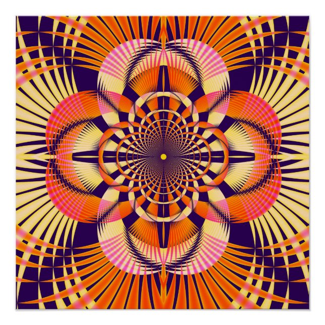 Pôster Padrão de Mandala Fractal Geométrico Art Déco (Frente)