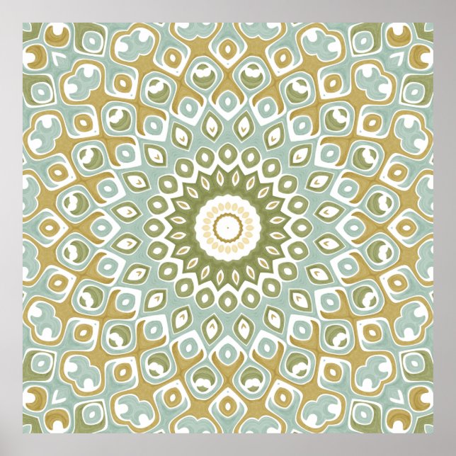 Poster Padrão de Mandala Geométrica em Sage Suave e Doura (Frente)
