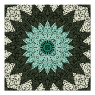 Pôster Padrão de Mandala Geométrico Azul Turquesa e Verde