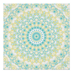 Pôster Padrão de Mandala Geométrico Azul-Verde e Amarelo