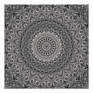 Pôster Padrão de Mandala Geométrico Preto e Branco