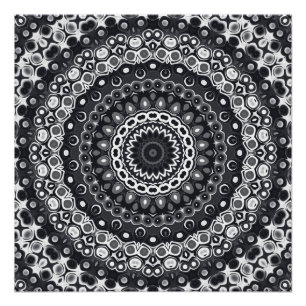 Pôster Padrão de Mandala Monocromático Preto e Branco